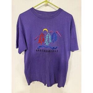 VINTAGE SKI BRECKENRIDGE COLORADO TRAVEL TOURIST USA T-SHIRT L 90s Purple Oneita